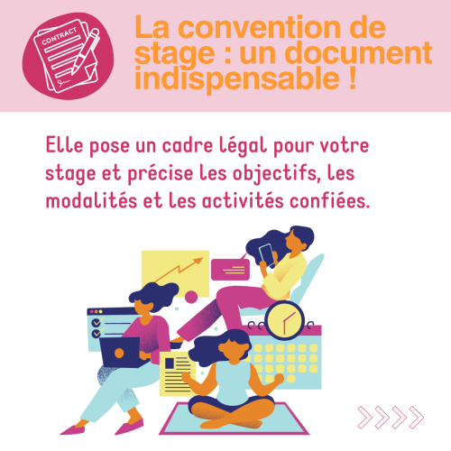 La convention de stage : un document indispensable ! Elle pose un cadre légal pour votre stage et précise les objectifs, les modalités et les activités confiées.
